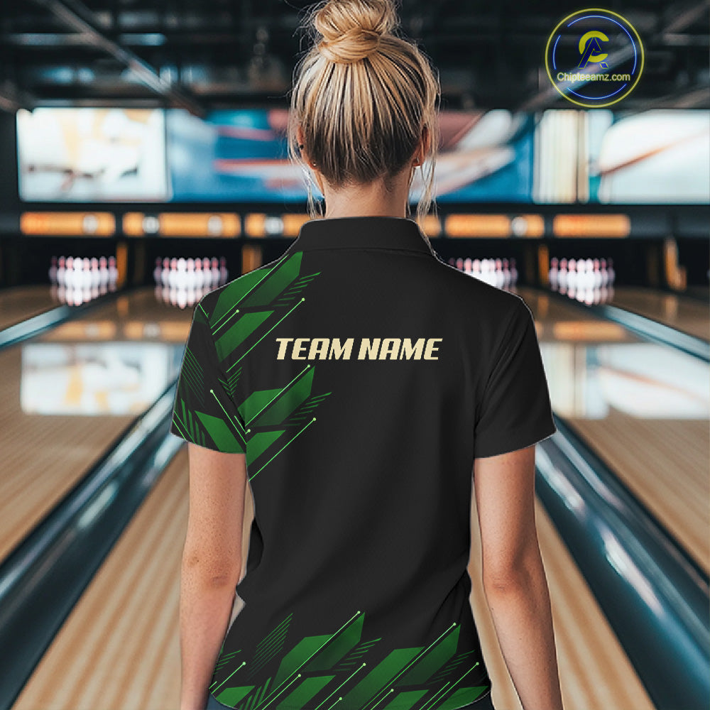 Black & Green Camo Skull Lightning Bowling Polo, 1/4 zip shirts for Women Custom Team bowling Jersey NQS11657