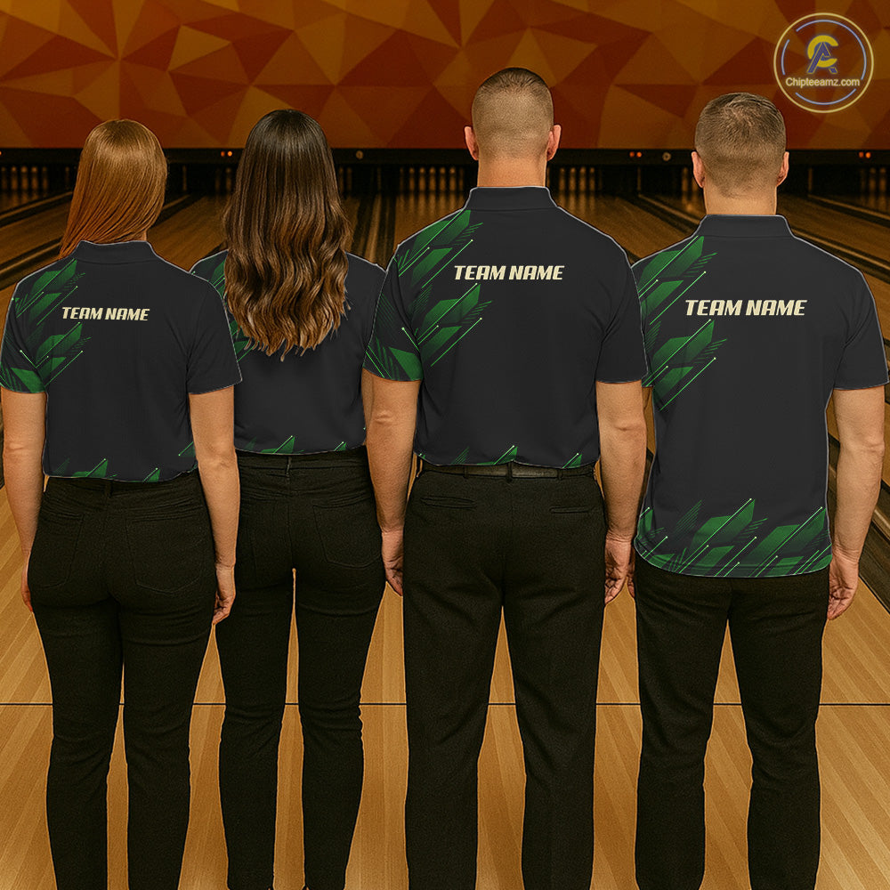 Black and Green Camo Skull Lightning Bowling Polo, 1/4 zip shirts for Men Custom Team bowling Jersey NQS11657