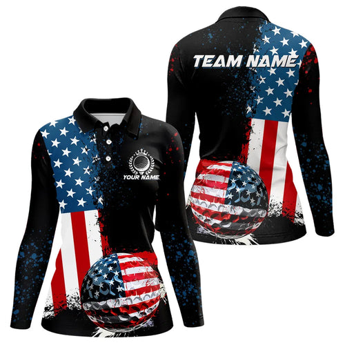Black American Flag Women Golf Polo Shirts Custom Golf attire for ladies, patriotic golf gifts NQS9696