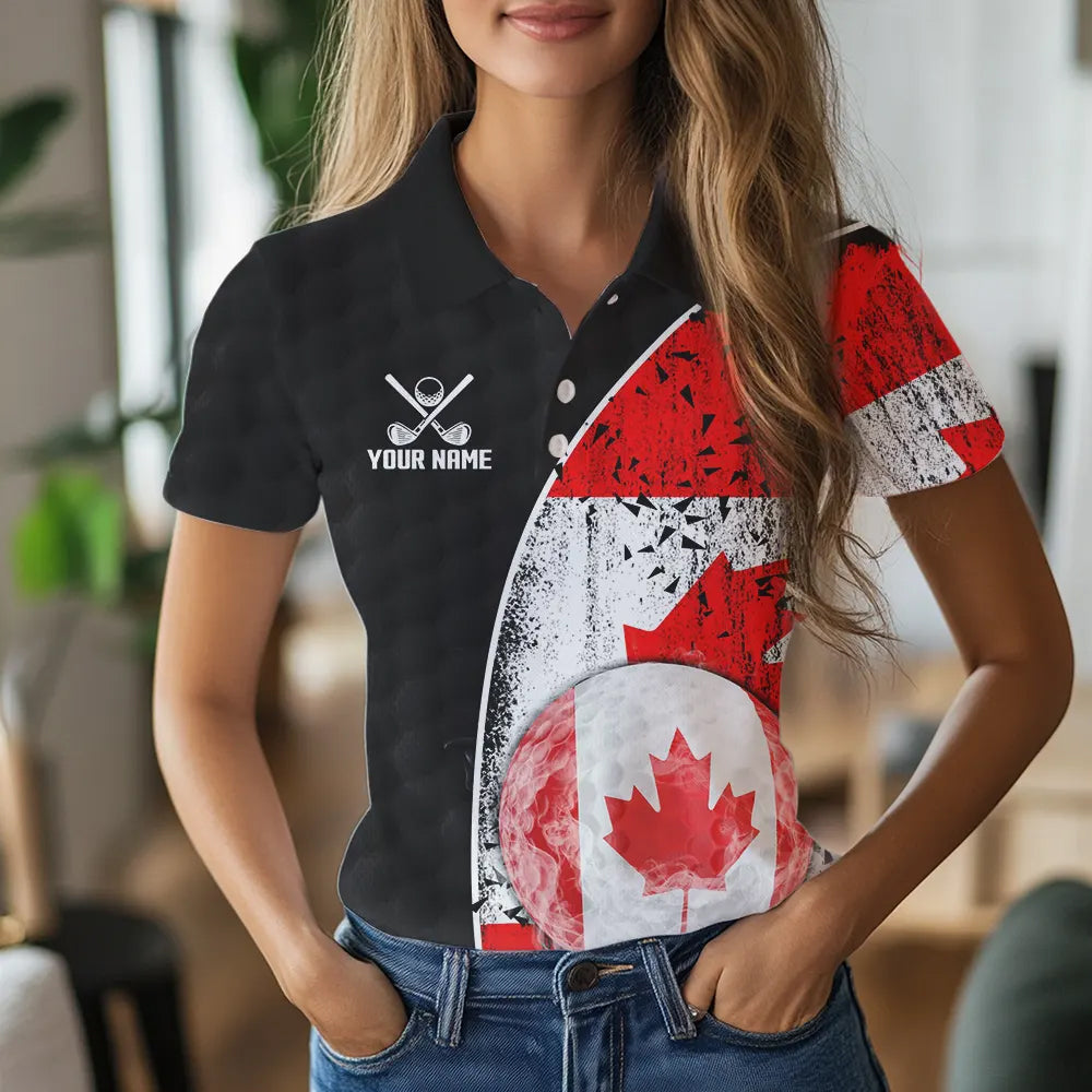 Personalized Black Camo Golf Polo Shirts For Women Custom Canadian Flag patriotic golf shirts outfit NQS9699