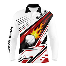 Load image into Gallery viewer, White Golf Ball Flame Mens golf polo shirt custom golf apparel for men, unique golf gifts | Red NQS7485