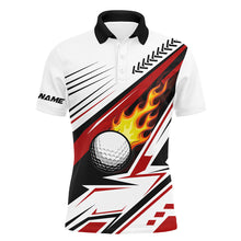 Load image into Gallery viewer, White Golf Ball Flame Mens golf polo shirt custom golf apparel for men, unique golf gifts | Red NQS7485