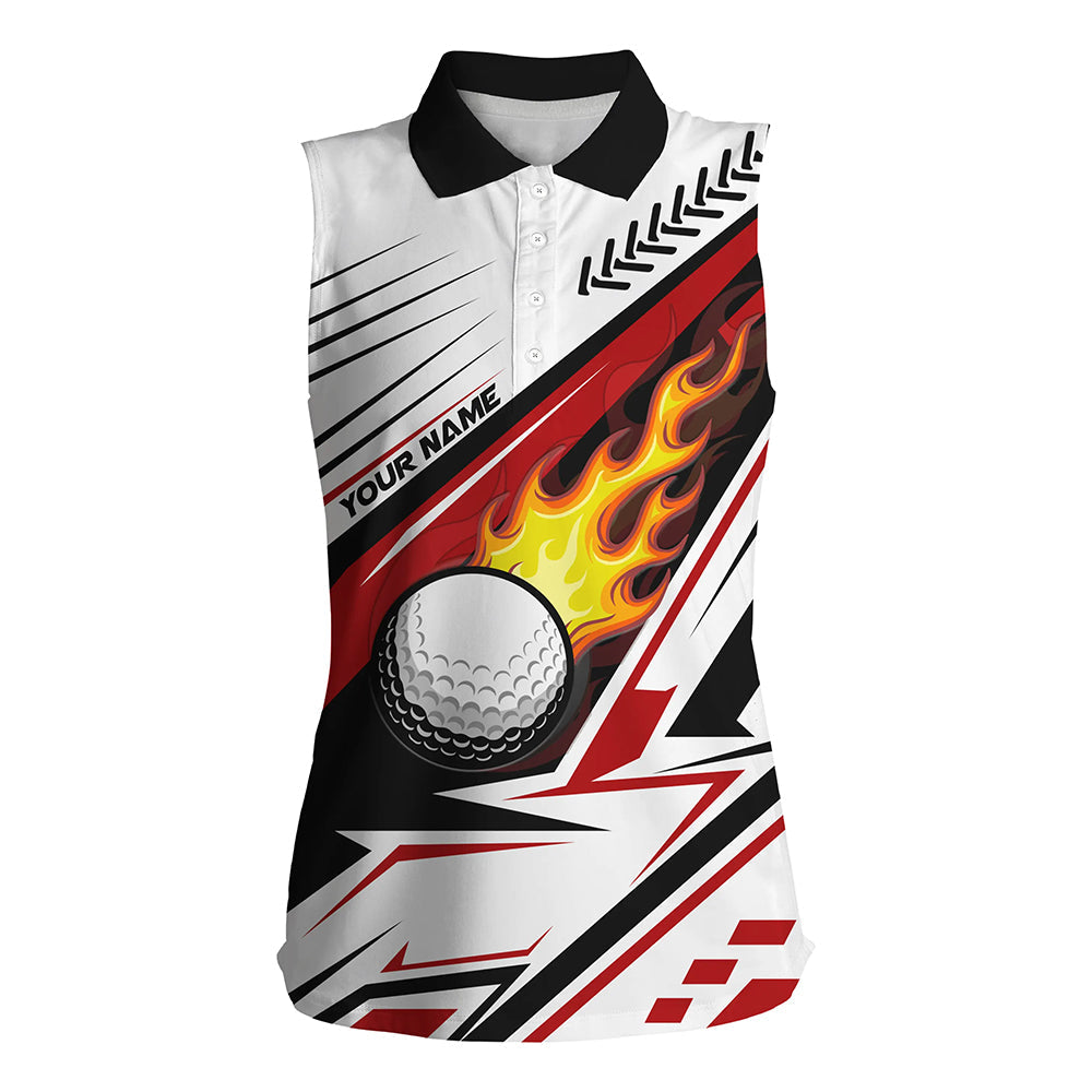 White Golf Ball Flame Women sleeveless polo shirt custom golf apparel for women, golf gifts | Red NQS7485