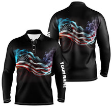 Load image into Gallery viewer, Mens golf polo shirts custom smoke American flag patriotic black golf tops for mens, golfing gifts NQS7632