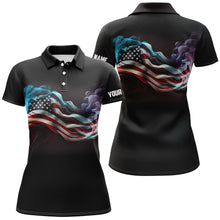 Load image into Gallery viewer, Women golf polo shirts custom smoke American flag patriotic black golf tops for ladies, golfing gifts NQS7632