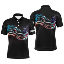 Load image into Gallery viewer, Mens golf polo shirts custom smoke American flag patriotic black golf tops for mens, golfing gifts NQS7632