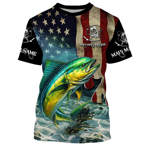 Mahi Mahi ( Dorado) Fishing 3D American Flag Patriotic Customize name All over print fishing shirts NQS468