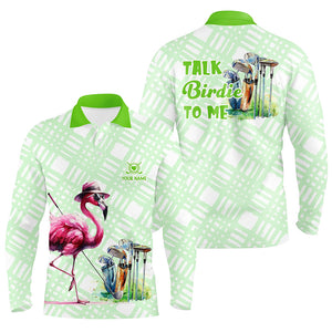 Mens golf polo shirts custom green flamingo pattern golf shirts talk birdie to me NQS8063