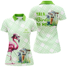 Load image into Gallery viewer, Womens golf polo shirts custom green flamingo pattern golf shirts talk birdie to me NQS8063