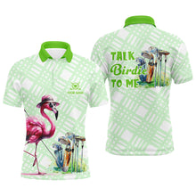 Load image into Gallery viewer, Mens golf polo shirts custom green flamingo pattern golf shirts talk birdie to me NQS8063