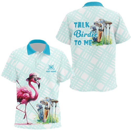 Kid golf polos shirt custom pink flamingo blue pattern golf shirts talk birdie to me NQS8064