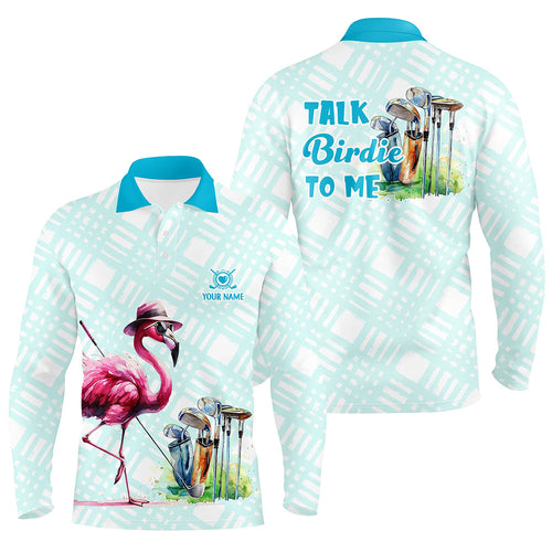 Mens golf polo shirts custom pink flamingo blue pattern golf shirts talk birdie to me NQS8064