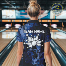 Load image into Gallery viewer, Blue Camo Bowling Polo, Quarter Zip Shirts For Women Custom Bowling Team Jerseys, Gift For Bowlers NQS10454