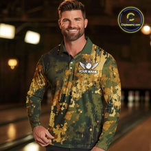 Load image into Gallery viewer, Yellow Camo Bowling Polo, Quarter Zip Shirts For Men Custom Bowling Team Jerseys, Gift For Bowlers NQS10456