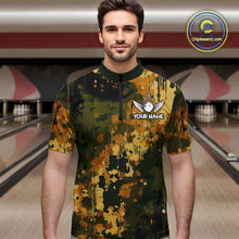 Load image into Gallery viewer, Yellow Camo Bowling Polo, Quarter Zip Shirts For Men Custom Bowling Team Jerseys, Gift For Bowlers NQS10456