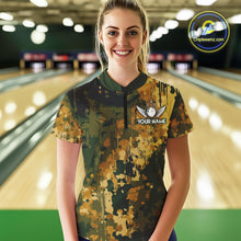 Load image into Gallery viewer, Yellow Camo Bowling Polo, Quarter Zip Shirts For Women Custom Bowling Team Jerseys, Gift For Bowlers NQS10456