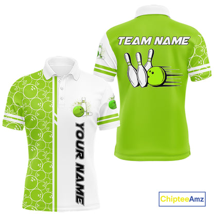 Men Bowling Polo, 1/4 Zip Shirt Custom white & green camo vintage bowling shirts, mens bowling jersey NQS10457