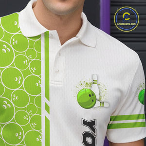 Men Bowling Polo, 1/4 Zip Shirt Custom white & green camo vintage bowling shirts, mens bowling jersey NQS10457