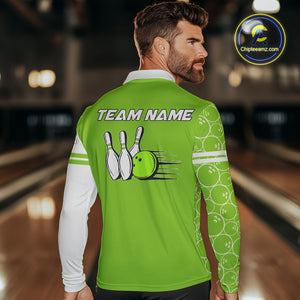 Men Bowling Polo, 1/4 Zip Shirt Custom white & green camo vintage bowling shirts, mens bowling jersey NQS10457