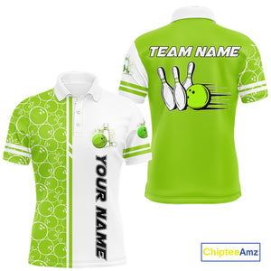 Men Bowling Polo, 1/4 Zip Shirt Custom white & green camo vintage bowling shirts, mens bowling jersey NQS10457