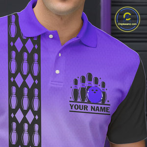 Personalized Black and Purple Retro Bowling Polo, Quarter Zip Team Shirt For Men Custom Bowling Gifts NQS10461