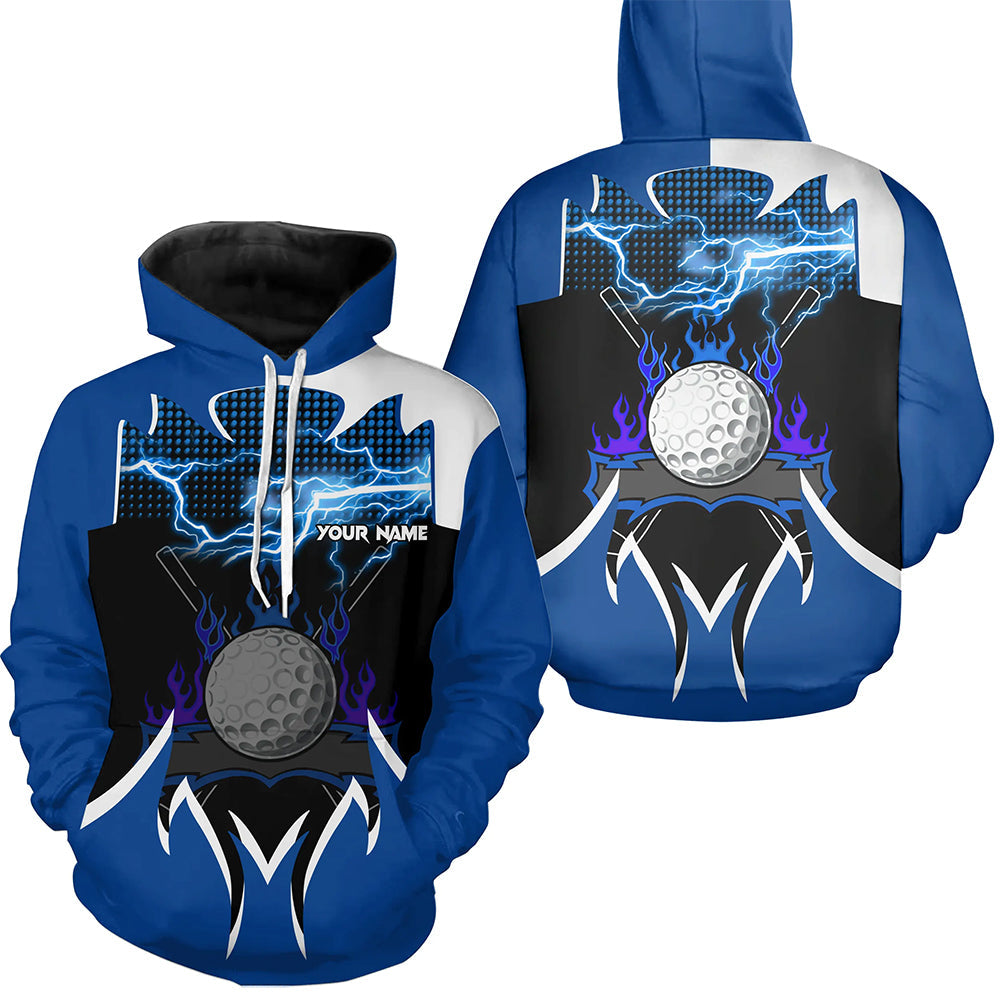 Golf Hoodies custom blue lightning thunder flame golf ball team jersey, Hoodie golf attire NQS8482