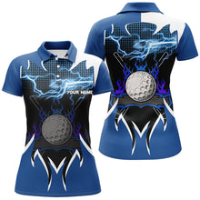 Load image into Gallery viewer, Women Golf Polo Shirt custom blue lightning thunder flame golf ball team jerseys, ladies golf attire NQS8482