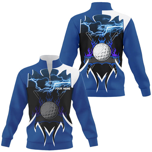 Quarter zip golf sweatshirt custom blue lightning thunder flame golf ball sweater team jersey NQS8482