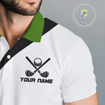 Green and White Men golf polo shirt Custom golf attire for men, gifts for golf lovers NQS10664