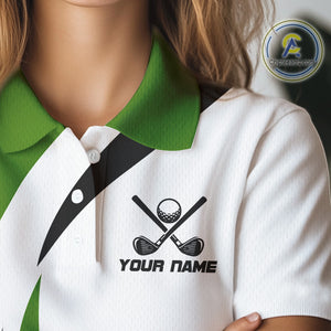 Green and White Women golf polo shirt Custom golf attire for ladies, gifts for golf lovers NQS10664