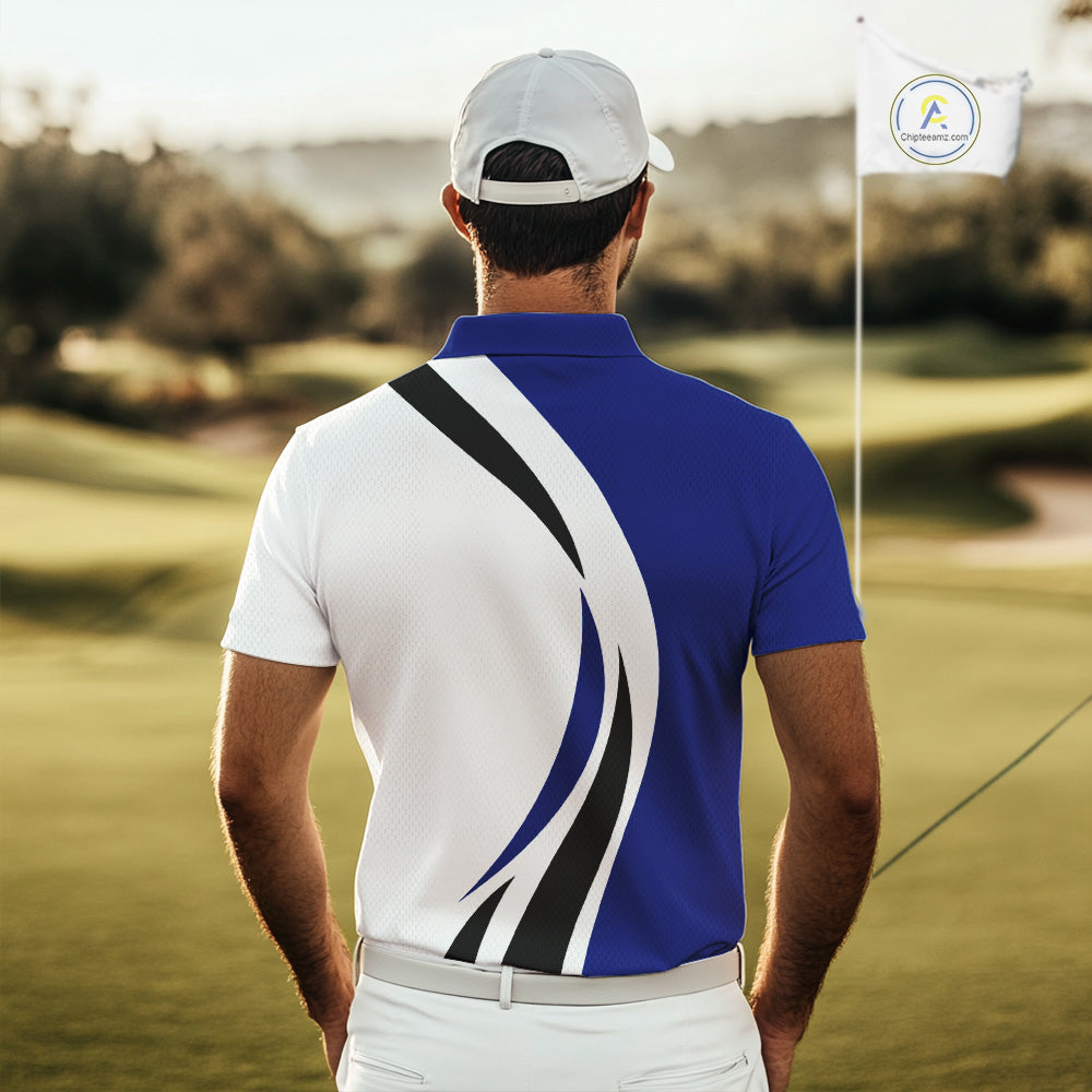 Blue and White Men golf polo shirt Custom golf attire for men, gifts for golf lovers NQS10665