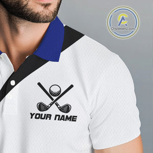 Blue and White Men golf polo shirt Custom golf attire for men, gifts for golf lovers NQS10665
