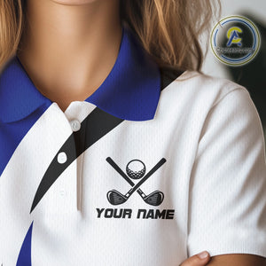 Blue and White Women golf polo shirt Custom golf attire for ladies, gifts for golf lovers NQS10665