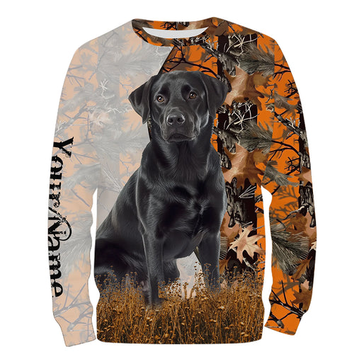 Black Labrador Retriever dog hunting orange camo Custom Name Full Printing Shirts, Labs Hunting Gifts NQS4137