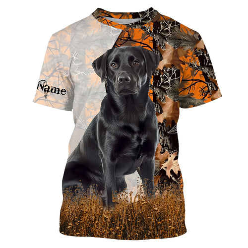 Black Labrador Retriever dog hunting orange camo Custom Name Full Printing Shirts, Labs Hunting Gifts NQS4137