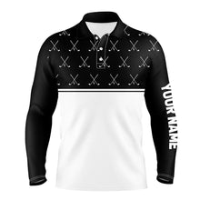 Load image into Gallery viewer, Black and White golf clubs pattern Mens golf polo shirts custom golf attire for men NQS8726