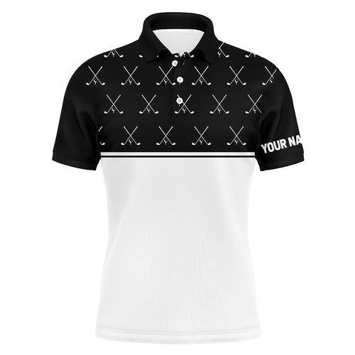 Black and White golf clubs pattern Mens golf polo shirts custom golf attire for men NQS8726