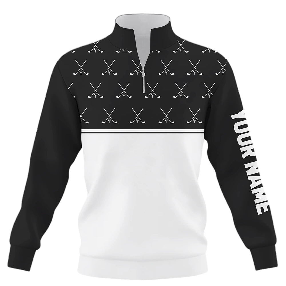 Black and White golf clubs pattern Quarter zip golf sweatshirt custom golf sweater for men women NQS8726