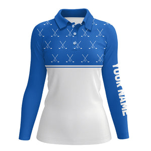 Blue and White golf clubs pattern Women golf polo shirts custom golf attire for ladies NQS8728