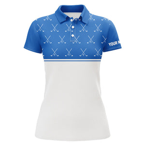 Blue and White golf clubs pattern Women golf polo shirts custom golf attire for ladies NQS8728