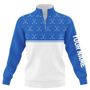 Blue and White golf clubs pattern Quarter zip golf sweatshirt custom golf sweater for men women NQS8728