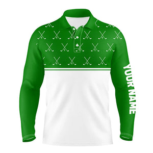 Green and White golf clubs pattern Mens golf polo shirts custom golf attire for men NQS8729