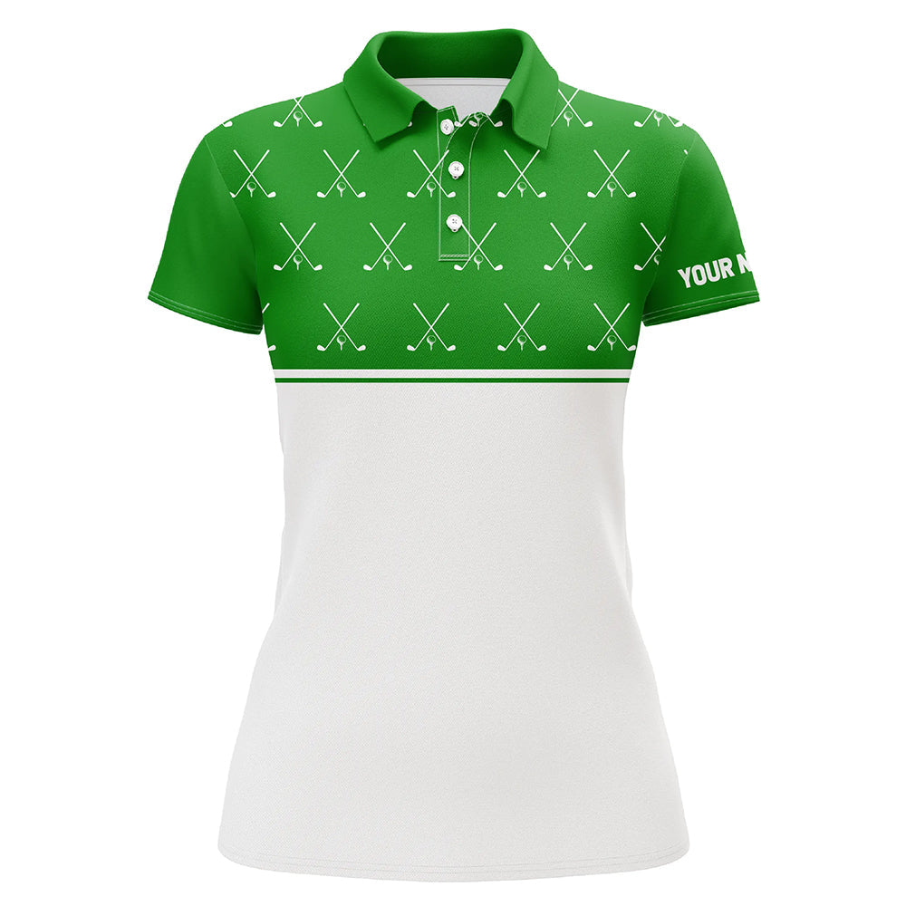 Green and White golf clubs pattern Women golf polo shirts custom golf attire for ladies NQS8729