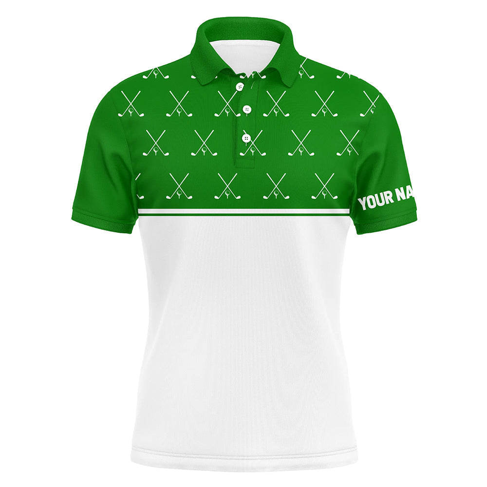 Green and White golf clubs pattern Mens golf polo shirts custom golf attire for men NQS8729