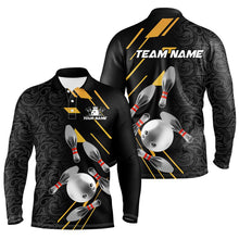 Load image into Gallery viewer, Silver Bowling Ball pins Team bowling shirts for Men custom bowling Polo, Quarter zip jersey | Black NQS8732