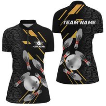 Load image into Gallery viewer, Silver Bowling Ball pins Team bowling shirts for women custom bowling Polo, Quarter zip jersey | Black NQS8732