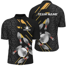 Load image into Gallery viewer, Silver Bowling Ball pins Team bowling shirts for Men custom bowling Polo, Quarter zip jersey | Black NQS8732