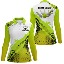 Load image into Gallery viewer, Green grunge Women Bowling shirts Custom Bowling ball and pins Team league Jerseys, gifts for bowlers NQS8945