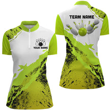 Load image into Gallery viewer, Green grunge Women Bowling shirts Custom Bowling ball and pins Team league Jerseys, gifts for bowlers NQS8945