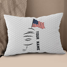 Load image into Gallery viewer, Personalized white golf ball skin pillow American flag 4th July custom name gifts for golf lovers NQS7020
